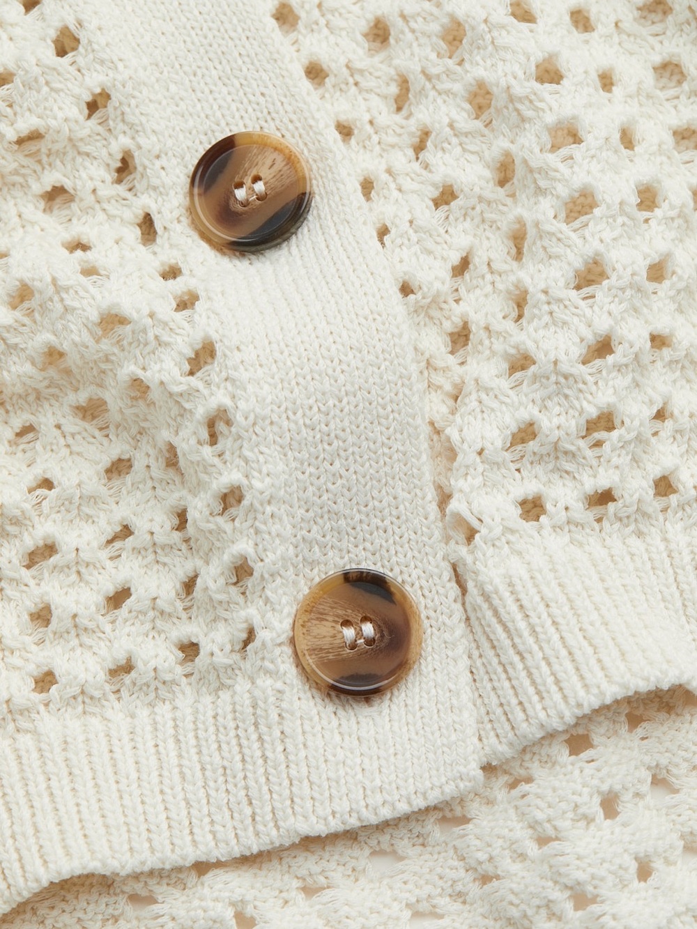H&M Cream Open-Weave Button Cardigan Collared - Picture 2 of 9